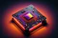 Colourful neon computer processor on black background, created using generative ai technology Royalty Free Stock Photo