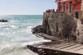 Colourful old houses and dock of Riomaggiore fisherman village, Cinque Terre, Liguria, Italy Royalty Free Stock Photo