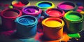 Colourful open paint pots