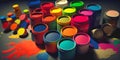 Colourful open paint pots