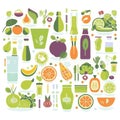 Colourful Organic Fruit and Vegetable Vector Icons