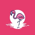 Colourful outline icon of a flamingo