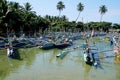 Colourful outrigger fishing boats off the coast of Mirissa, along Sri Lanka's southern coast. Royalty Free Stock Photo