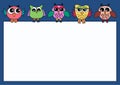 Colourful owls holding a sign Royalty Free Stock Photo
