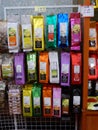 Colourful packets of tea