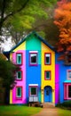 colourful painted house exterior wall - front view