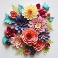 Colourful paper flowers. Beautiful vibrant floral background. Handmade decoration