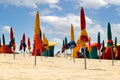 Colourful parasols on Deauville Beach. Normandy, Northern France. Royalty Free Stock Photo