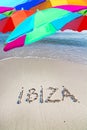 Ibiza written in sand Royalty Free Stock Photo