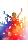 Colourful party audience with bokeh lights design