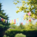 Colourful Party Pendant Bunting String Outdoor Garden Spring Summer Background Royalty Free Stock Photo