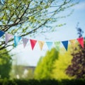 Colourful Party Pendant Bunting String Outdoor Garden Spring Summer Background Royalty Free Stock Photo