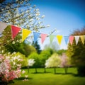 Colourful Party Pendant Bunting String Outdoor Garden Spring Summer Background Royalty Free Stock Photo