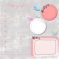 Colourful pastel tone printable or digital Shopping List page, paper, sheet, calendar, to do list, appointment and notes