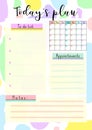 Colourful pastel tone printable or digital TodayÃ¢â¬â¢s Plan page, paper, sheet, calendar, to do list, appointment and notes