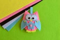 Colourful patchwork felt owl. DIY Christmas ornaments step by step. DIY hanging Christmas ornament decoration idea for kids Royalty Free Stock Photo