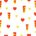 Colourful pattern with balloons. Flying red and yellow Hearts . Royalty Free Stock Photo