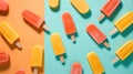 Colourful pattern with fruit popsicle ice cream, bright summer background. Generative AI