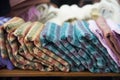 Colourful patterned silk woven scarves, Myanmar/Burma Royalty Free Stock Photo