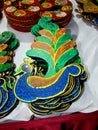 Colourful Peacock or Peafowl Wood Carving-India