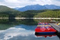 Colourful Pedalos at Lake Eibsee, Germany Royalty Free Stock Photo