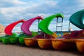 Colourful pedalos on Las Teresitas beach Royalty Free Stock Photo