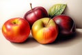 A colourful pencil drawing of four apples. Created with Generative AI