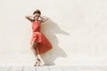 Woman in red dress