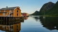 Colourful picturesque wooden houses in Sjogata, Mosjoen, Nordland, Northern Norway