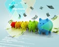 Colourful Piggy bank in a row Royalty Free Stock Photo