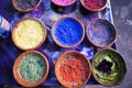 Colourful pigment dyes in bowls, Marrakesh, Morocco Royalty Free Stock Photo
