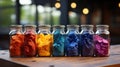 colourful pigments a on a table