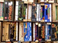 Colourful pile of wooden crates at fruit and vegetable market, Sicily