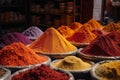 Colourful piles of spices on an Eastern market. Generative AI Royalty Free Stock Photo