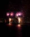 4 Colourful pink firework explode on popular beach