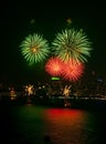 4 Colourful pink firework explode on popular beach