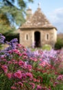 Colourful Michaelmas daisies in the garden at Great Chalfield Manor near Bradford on Avon, Wiltshire UK, photographed in autumn. Royalty Free Stock Photo