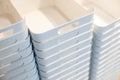 Colourful Plastic container box Stack Storage Logistic business.plastic containers stack in a store.selective focus Royalty Free Stock Photo