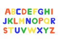 Colourful playful kids font. Children font in the cartoon style. Alphabet set