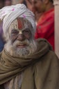 Colourful portrait of a Baba during samaj at Holi Festival at Nandgaon,UttarPradesh,India,Asia