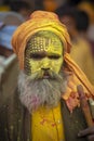Colourful portrait of a Baba during samaj at Holi Festival at Nandgaon,UttarPradesh,India,Asia Royalty Free Stock Photo