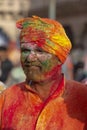 Colourful portrait of a man during Holi Festival at Nandgaon,UttarPradesh,India,Asia
