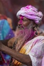 Colourful portrait of a man during samaj at Holi Festival at Nandgaon,UttarPradesh,India,Asia