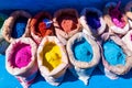 Colourful powders markets in the blue medina in Chefchaouen, Mor
