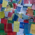 Colourful prayer flags hung by the side of the road near Dochula Pass, Bhutan