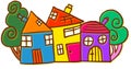 Colourful Quirky Street House Doodle