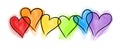 Colourful rainbow hearts in a row. Royalty Free Stock Photo