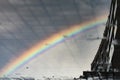 Rainbow reflected on a puddle