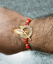 Colourful Rakhi on the wrist of a brother during Rakshya Bandhan festival in India