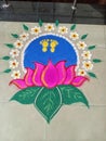 Colourful Rangoli of Lotus and Foot print